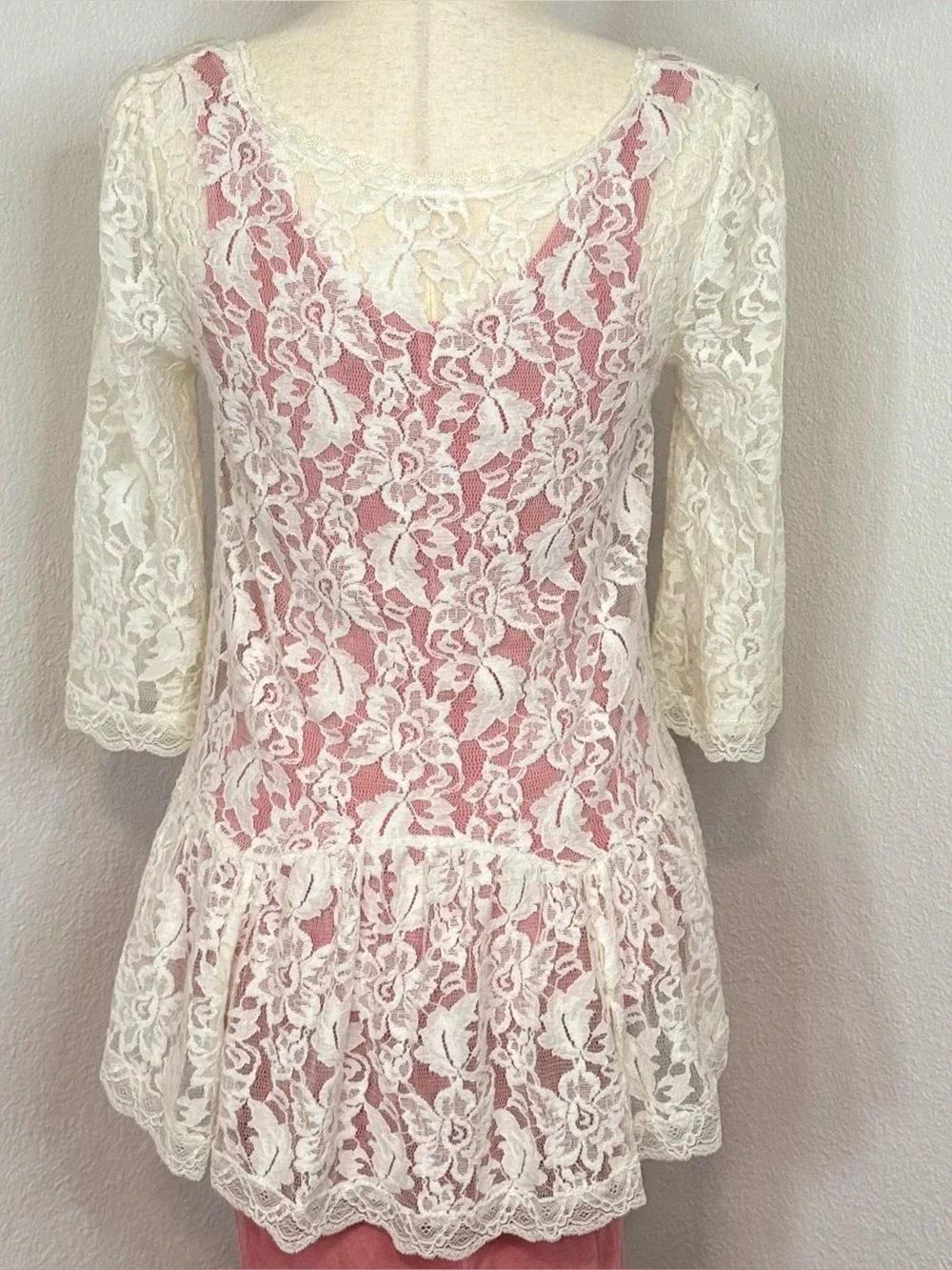 Free People Lace Top XS Sheer Ivory